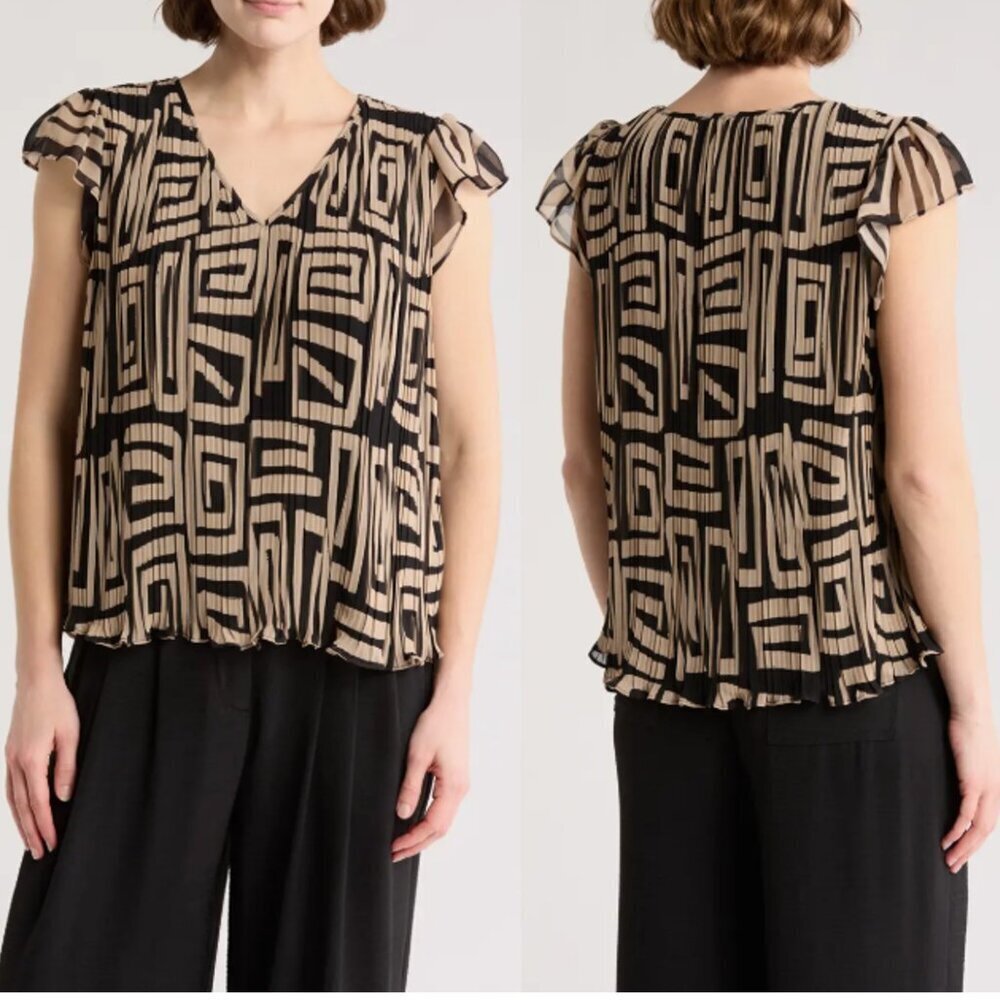 NWT New Adrianna Papell V-Neck Flutter Sleeve Chiffon Top Blouse Size XS